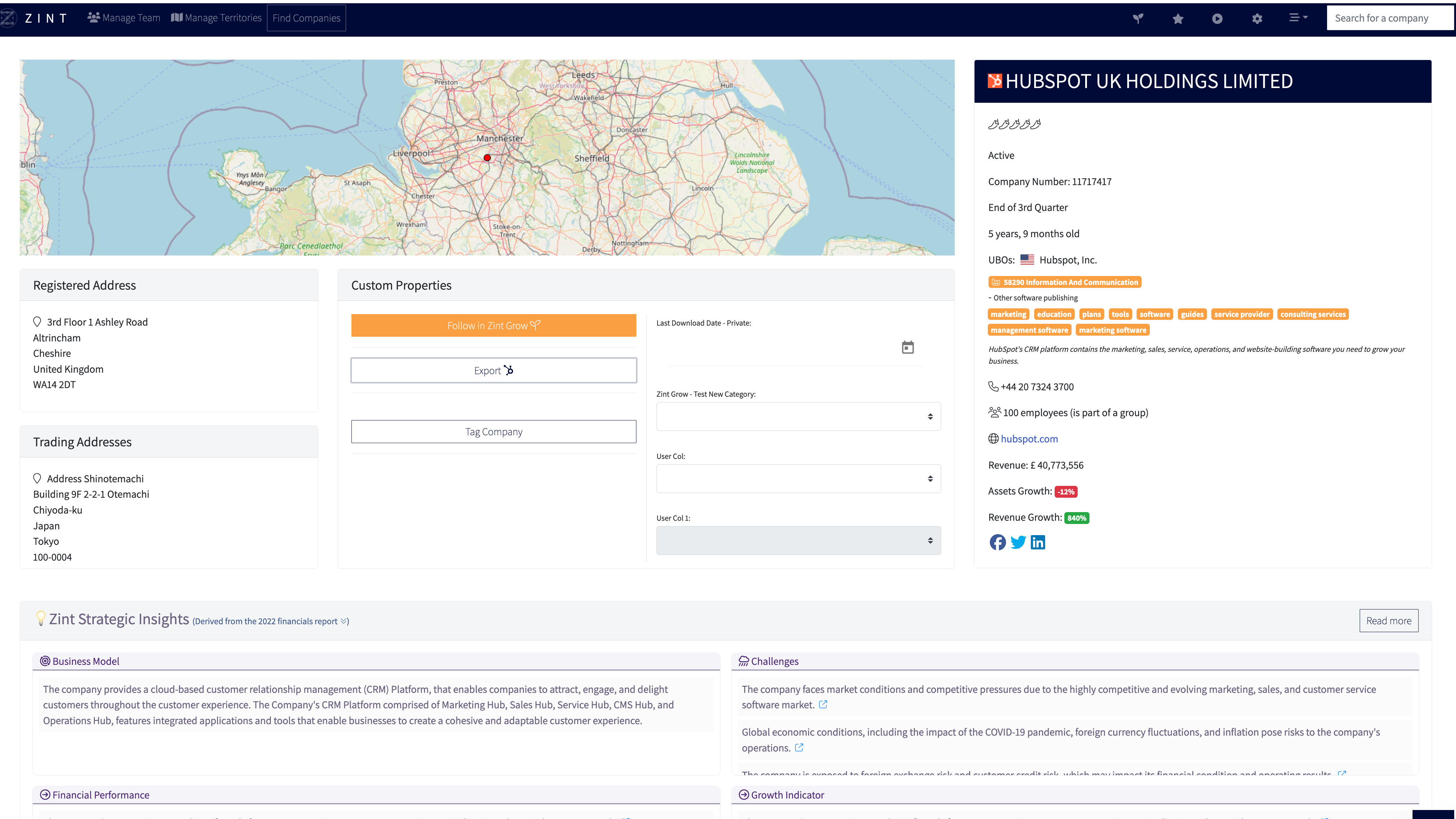 Export straight from any company profile page on Zint.